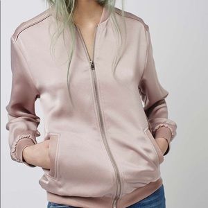Topshop Blush Silk Bomber Jacket
